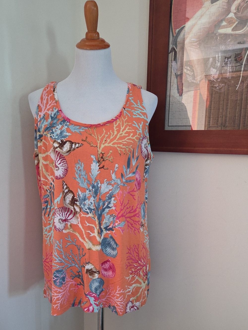 Chico's Coral Shell & Seaweed Print Tank